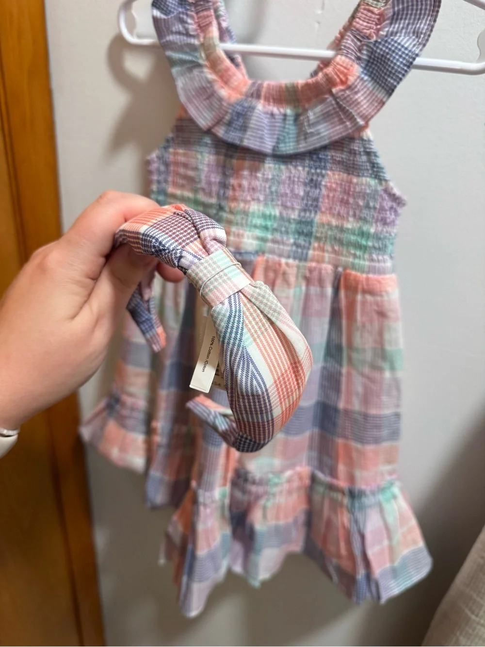 CREWCUTS matching smocked dress and headband toddler
